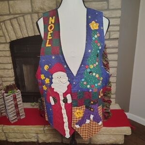 Vintage Handmade Patchwork Christmas Vest Large